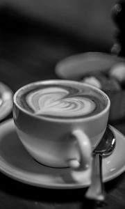 Preview wallpaper coffee, cappuccino, foam, cup, drink, black and white