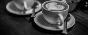 Preview wallpaper coffee, cappuccino, foam, cup, drink, black and white