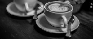 Preview wallpaper coffee, cappuccino, foam, cup, drink, black and white