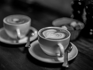 Preview wallpaper coffee, cappuccino, foam, cup, drink, black and white