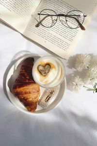 Preview wallpaper coffee, cappuccino, heart, croissant, aesthetics