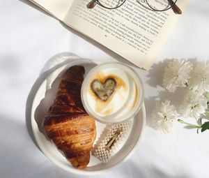 Preview wallpaper coffee, cappuccino, heart, croissant, aesthetics