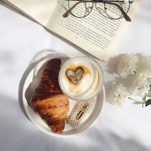 Preview wallpaper coffee, cappuccino, heart, croissant, aesthetics