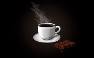 Preview wallpaper coffee, chocolate, plate, cup, vapor