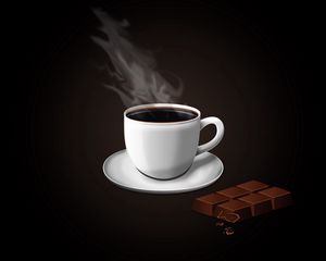 Preview wallpaper coffee, chocolate, plate, cup, vapor