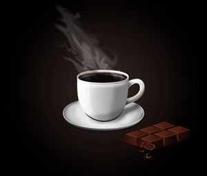 Preview wallpaper coffee, chocolate, plate, cup, vapor