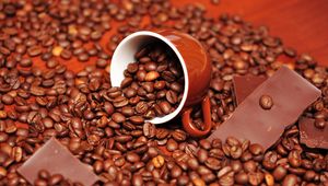 Preview wallpaper coffee, coffee beans, chocolate, cup