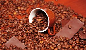 Preview wallpaper coffee, coffee beans, chocolate, cup