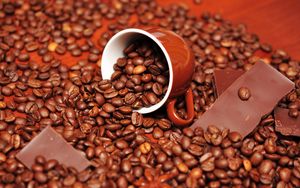 Preview wallpaper coffee, coffee beans, chocolate, cup