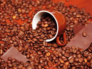 Preview wallpaper coffee, coffee beans, chocolate, cup