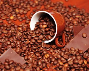 Preview wallpaper coffee, coffee beans, chocolate, cup