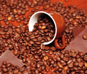 Preview wallpaper coffee, coffee beans, chocolate, cup