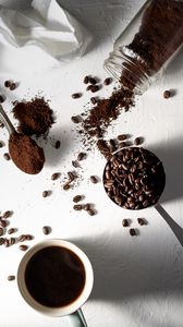 Preview wallpaper coffee, coffee beans, cup, drink
