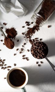 Preview wallpaper coffee, coffee beans, cup, drink