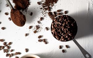 Preview wallpaper coffee, coffee beans, cup, drink