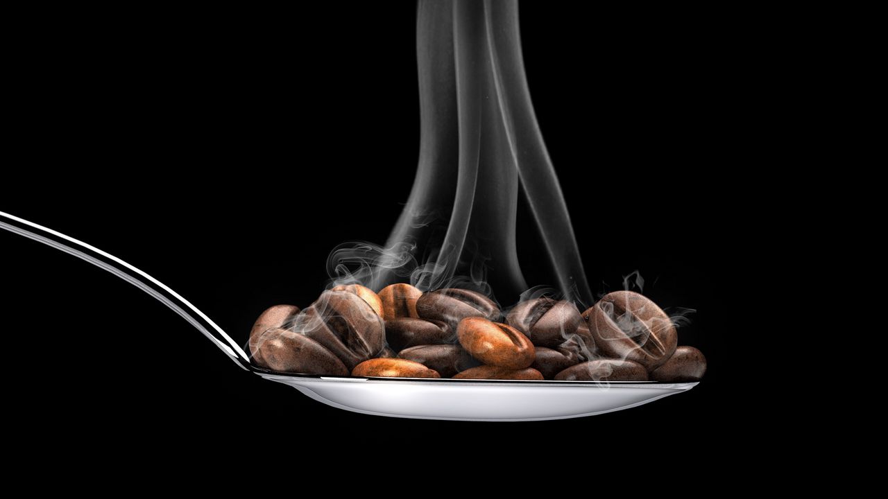 Wallpaper coffee, coffee beans, spoon, steam
