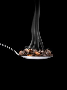 Preview wallpaper coffee, coffee beans, spoon, steam