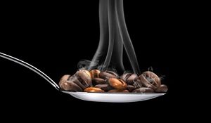 Preview wallpaper coffee, coffee beans, spoon, steam