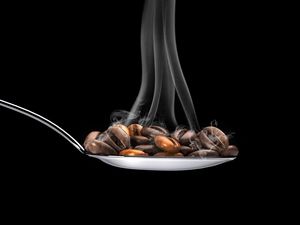 Preview wallpaper coffee, coffee beans, spoon, steam