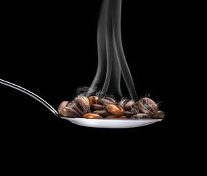 Preview wallpaper coffee, coffee beans, spoon, steam