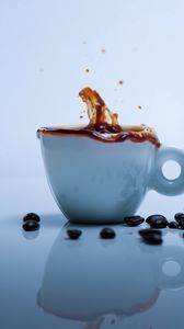 Preview wallpaper coffee, coffee beans, spray, cup