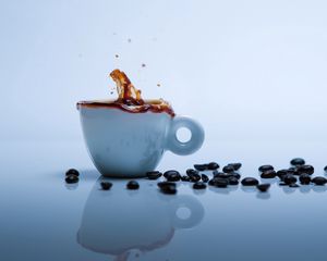 Preview wallpaper coffee, coffee beans, spray, cup