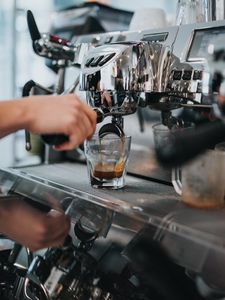 Preview wallpaper coffee, coffee machine, hands, apparatus