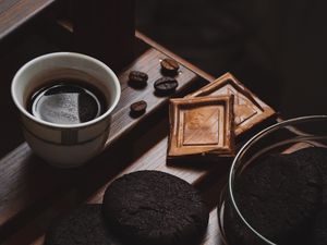 Preview wallpaper coffee, cookies, chocolate, black