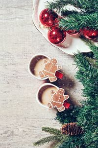 Preview wallpaper coffee, cookies, christmas tree, cones, decorations, new year, christmas
