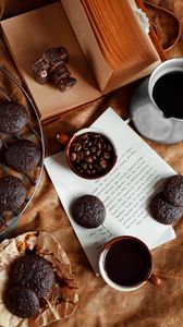 Preview wallpaper coffee, cookies, cup, book