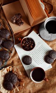 Preview wallpaper coffee, cookies, cup, book