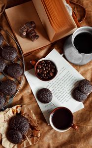 Preview wallpaper coffee, cookies, cup, book