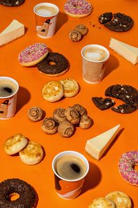 Preview wallpaper coffee, cookies, donuts, cheesecake, dessert, food