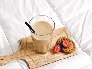 Preview wallpaper coffee, cookies, strawberries, food, aesthetics