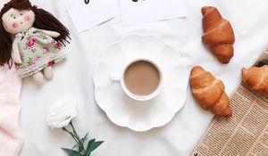 Preview wallpaper coffee, croissants, aesthetics, white
