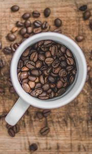 Preview wallpaper coffee, cup, aerial view, grains