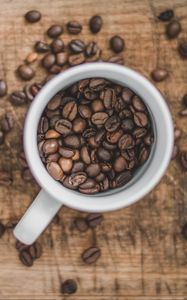 Preview wallpaper coffee, cup, aerial view, grains