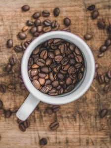 Preview wallpaper coffee, cup, aerial view, grains