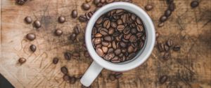 Preview wallpaper coffee, cup, aerial view, grains