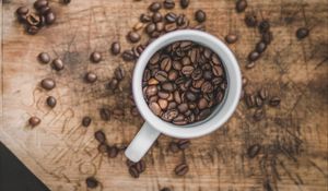 Preview wallpaper coffee, cup, aerial view, grains