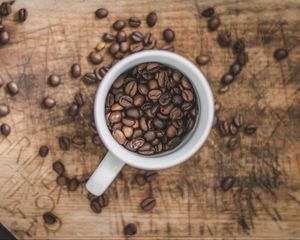 Preview wallpaper coffee, cup, aerial view, grains