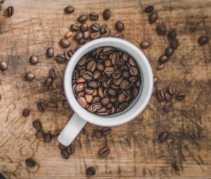 Preview wallpaper coffee, cup, aerial view, grains