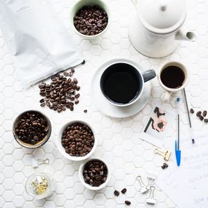Preview wallpaper coffee, cup, beans, drink, surface, white