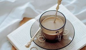 Preview wallpaper coffee, cup, book, rings, cloth