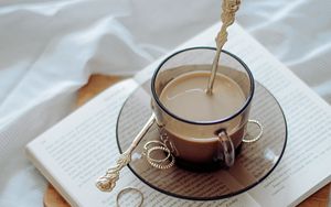 Preview wallpaper coffee, cup, book, rings, cloth