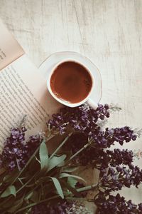 Preview wallpaper coffee, cup, book, flowers, text