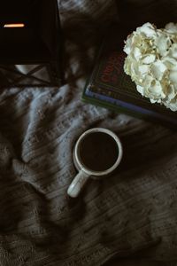 Preview wallpaper coffee, cup, book, flowers, cloth