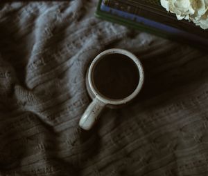 Preview wallpaper coffee, cup, book, flowers, cloth