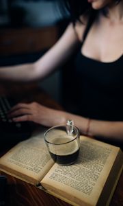 Preview wallpaper coffee, cup, book, hands, aesthetics