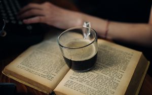 Preview wallpaper coffee, cup, book, hands, aesthetics